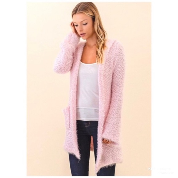 Fuzzy Pink Popcorn Cardigan Sweater 